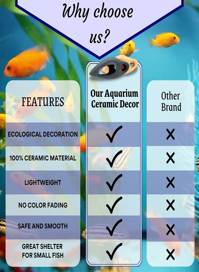 Corisrx Fish Tank Decorations Ceramic Betta Cave - Aquarium Cichlid Rock, Turtle Tank Accessories, Fish House Ornaments, Smooth Unsymmetrical Guppy Decor, Lizard Hides and Caves Small (Black) - Image 3